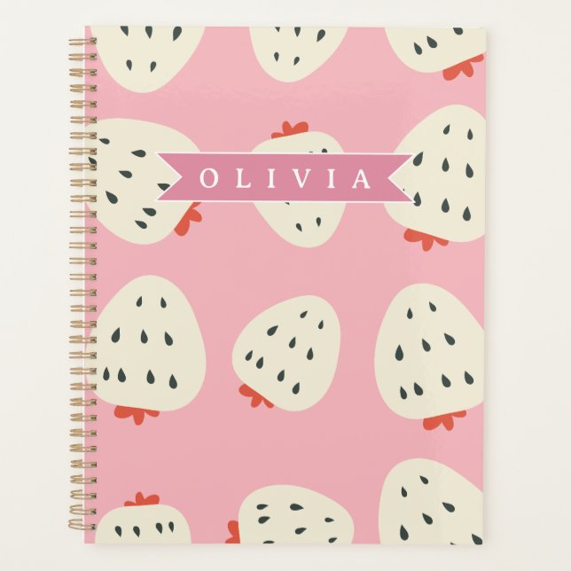 Personalised Pink Strawberry Name Cute Girly Planner (Front)