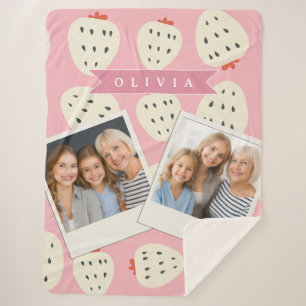 Personalised Pink Strawberry Name Cute Girly Sherpa Blanket