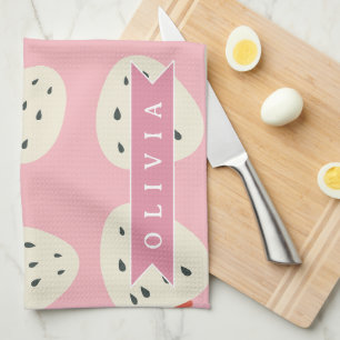 Personalised Pink Strawberry Name Cute Girly Tea Towel