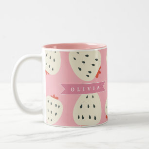 Personalised Pink Strawberry Name Cute Girly Two-Tone Coffee Mug