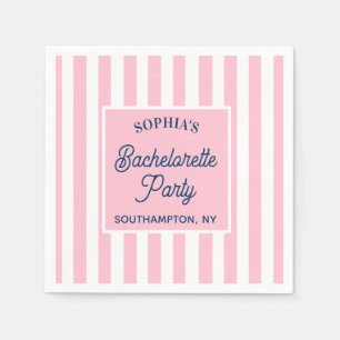 Personalised Pink Stripe Beach Bachelorette Party Napkin