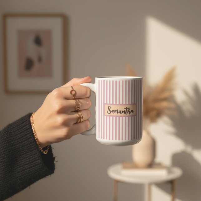 Personalised Pink Striped Mug Gift for Mum or Aunt (Custom Striped Pink Mug – Personalized Birthday Gift for Mom, Aunt, Grandma or Girls)