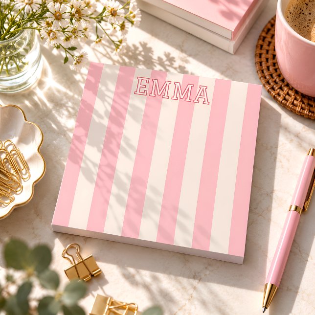 Personalised Pink Striped Notepad Custom Name (Creator Uploaded)