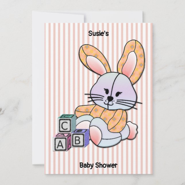 Personalised Pink Striped Nursery Art - Bunny  Invitation (Front)