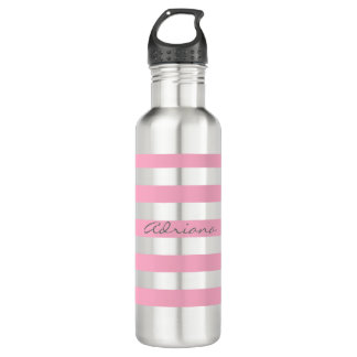 Personalised Pink Striped Water Bottle
