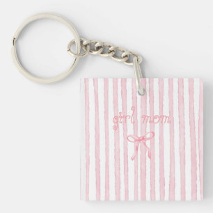 Personalised Pink Stripes Coquette Custom Text Key Ring