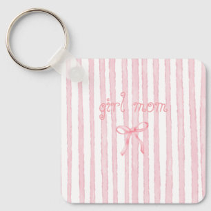 Personalised Pink Stripes Coquette Custom Text Key Ring