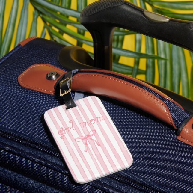 Personalised Pink Stripes Coquette Custom Text Luggage Tag (Front Insitu 1)
