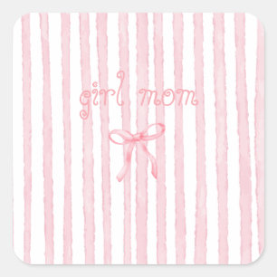 Personalised Pink Stripes Coquette Custom Text Square Sticker