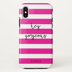 Personalised Pink Stripes Hey Gorgeous Case-Mate iPhone Case