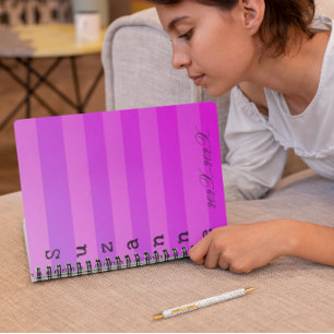 Personalised Pink Stripes Name School Year Notebook