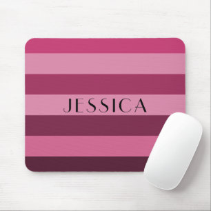 Personalised Pink Stripes Pattern Name Print Mouse Pad