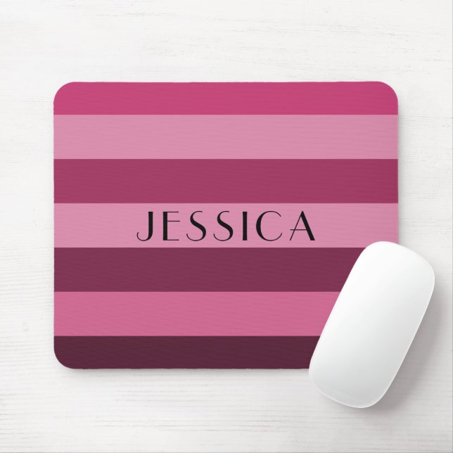 Personalised Pink Stripes Pattern Name Print Mouse Pad (With Mouse)