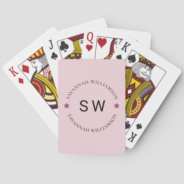 personalised pink stylish monogram playing cards (Back)