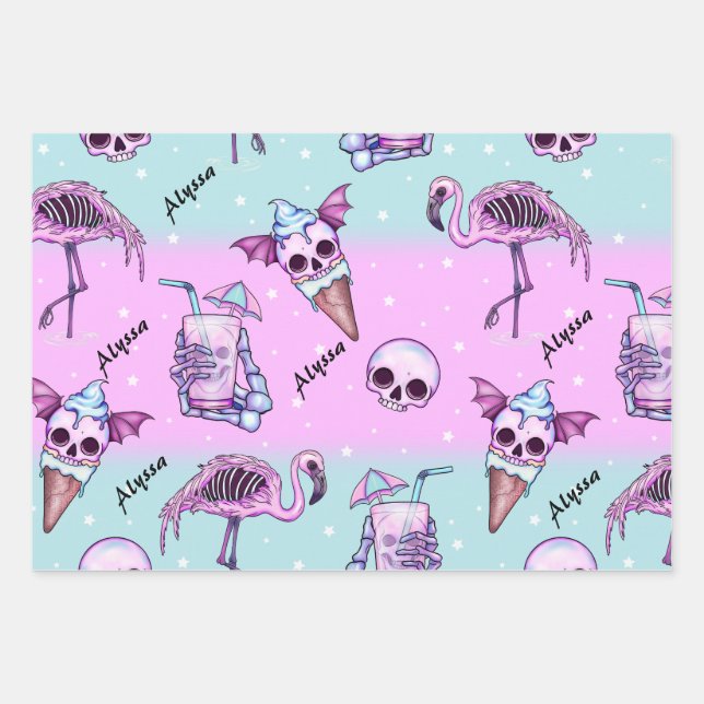 Personalised Pink Summer/Beach Goth  Wrapping Paper Sheet (Front)