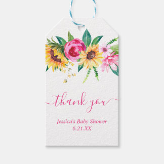 Personalised Pink Sunflower Baby Shower Favours Gift Tags