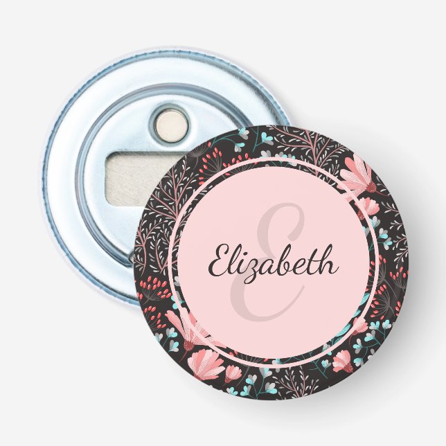 Personalised Pink & Teal Dark Floral Bottle Opener (Front)