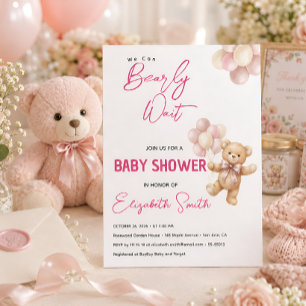 Personalised Pink Teddy Bear Baby Shower Invitation