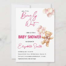 Personalised Pink Teddy Bear Baby Shower 