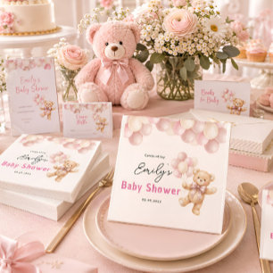 Personalised Pink Teddy Bear Baby Shower Napkins