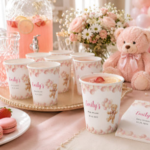 Personalised Pink Teddy Bear girl Baby Shower  Paper Cups