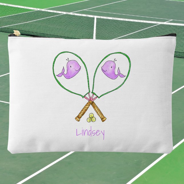 Personalised Pink Tennis Rackets with Whale Covers Accessory Pouch (Creator Uploaded)