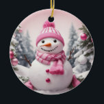 Personalised Pink Theme Christmas Snowman Ceramic Tree Decoration<br><div class="desc">Personalised Pink Theme Christmas Snowman</div>