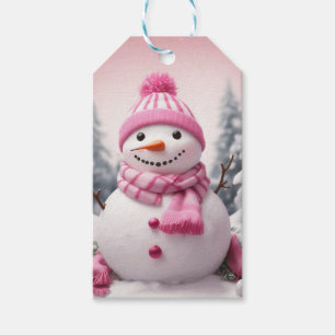 Personalised Pink Theme Christmas Snowman Gift Tags