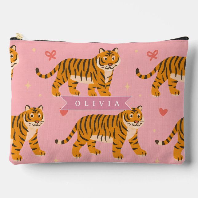 Personalised Pink Tiger Chic Edgy Fun Aesthetic Accessory Pouch (Front)