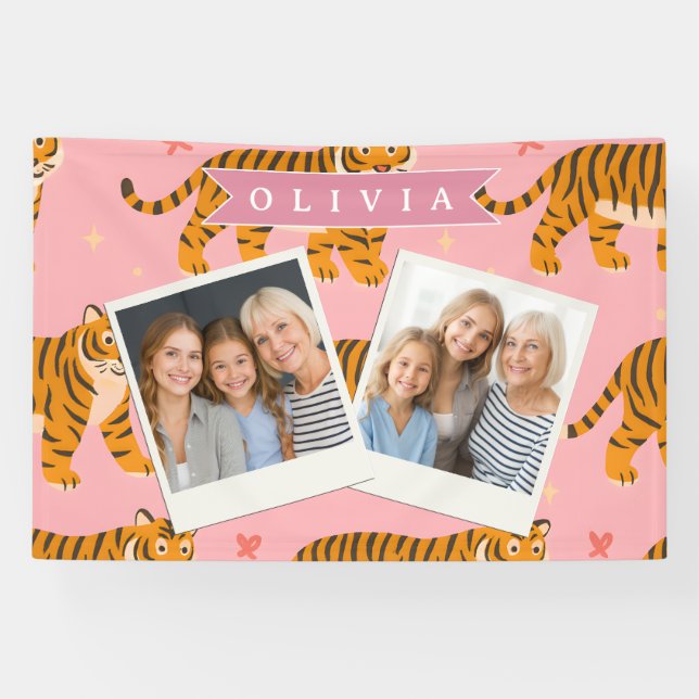 Personalised Pink Tiger Chic Edgy Fun Aesthetic Banner (Horizontal)