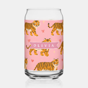 Personalised Pink Tiger Chic Edgy Fun Aesthetic Can Glass