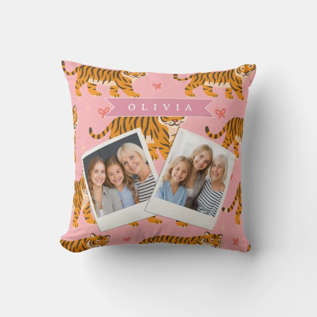 Personalised Pink Tiger Chic Edgy Fun Aesthetic Cushion (Front)