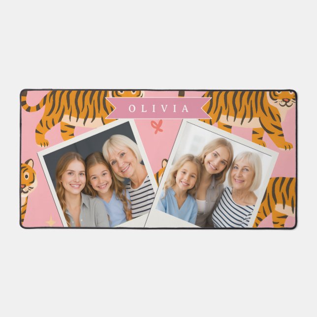 Personalised Pink Tiger Chic Edgy Fun Aesthetic Desk Mat (Front)