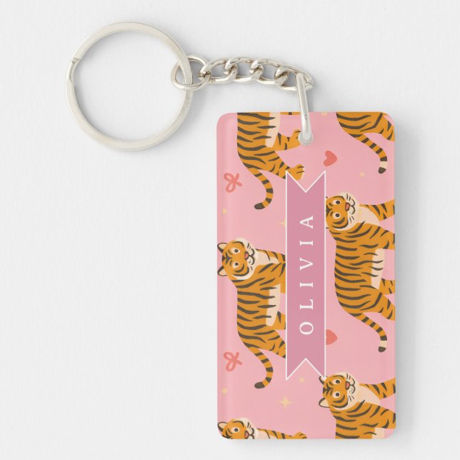 Personalised Pink Tiger Chic Edgy Fun Aesthetic Key Ring (Front)