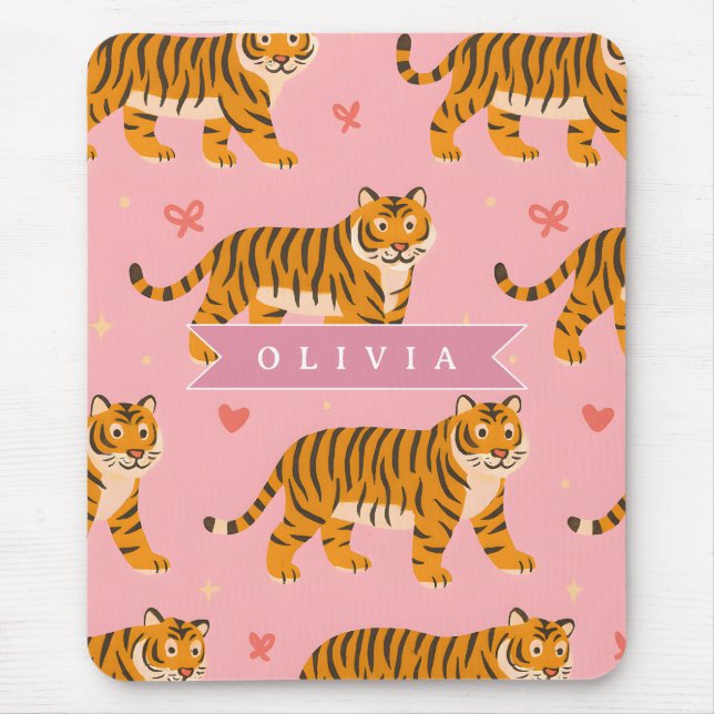 Personalised Pink Tiger Chic Edgy Fun Aesthetic Mouse Pad (Front)
