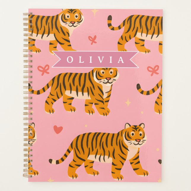 Personalised Pink Tiger Chic Edgy Fun Aesthetic Planner (Front)