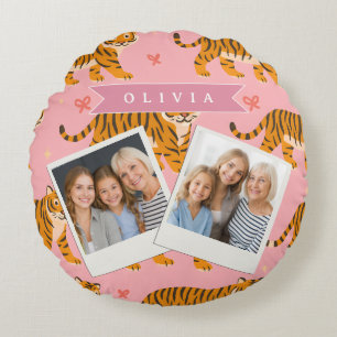Personalised Pink Tiger Chic Edgy Fun Aesthetic Round Cushion