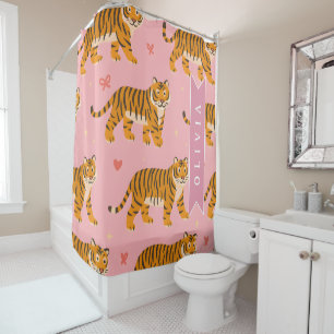 Personalised Pink Tiger Chic Edgy Fun Aesthetic Shower Curtain