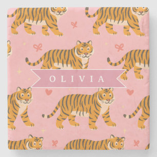 Personalised Pink Tiger Chic Edgy Fun Aesthetic Stone Coaster