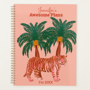Personalised Pink Tiger Palm Illustration Planner