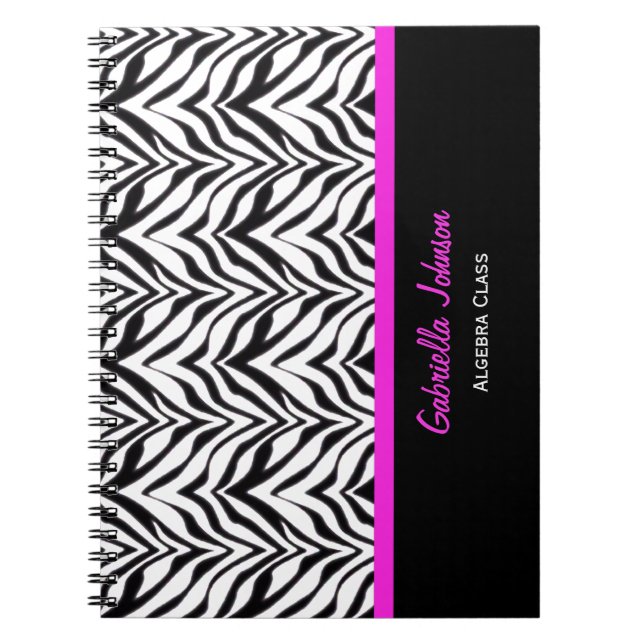 Personalised: Pink Trimmed: Zebra Print Notebook (Front)