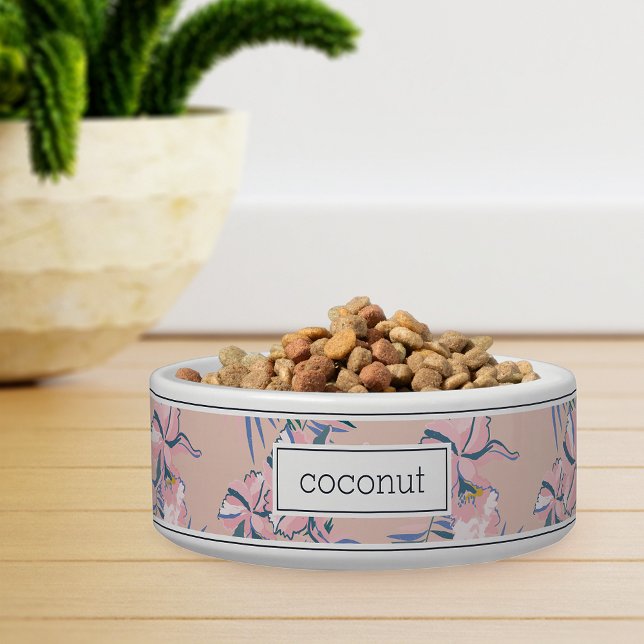 Personalised Pink Tropical Floral Pattern Pet Bowl (Creator Uploaded)