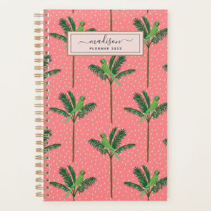 Personalised Pink Tropical Palm Tree Bird Pattern Planner