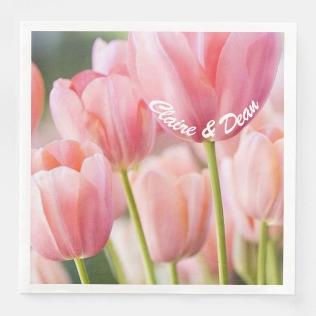 Personalised Pink Tulip Napkins (Front)