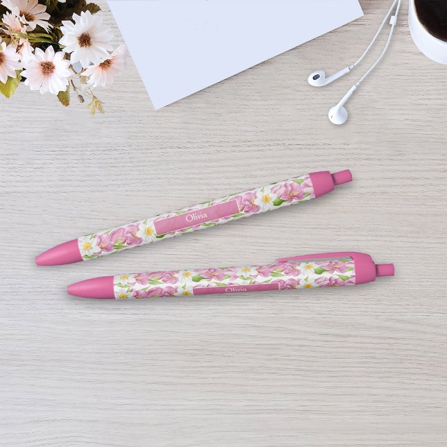 Personalised Pink Tulips & Daffodils Floral Pen (Creator Uploaded)