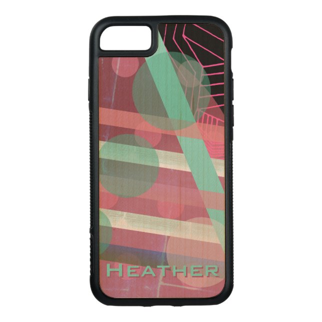 Personalised/Pink & Turquoise/Abstract Design Carved Wood iPhone Case (Back)