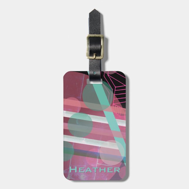 Personalised/Pink & Turquoise/Abstract Design Luggage Tag (Front Vertical)