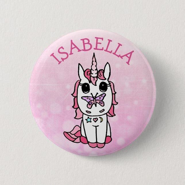 Personalised Pink Unicorn 6 Cm Round Badge (Front)