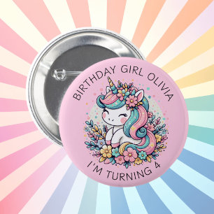 Personalised Pink Unicorn Girl's Birthday 6 Cm Round Badge