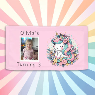 Personalised Pink Unicorn Girl's Birthday Banner